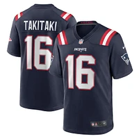 Maillot de match Nike Sione Takitaki bleu marine pour homme des New England Patriots