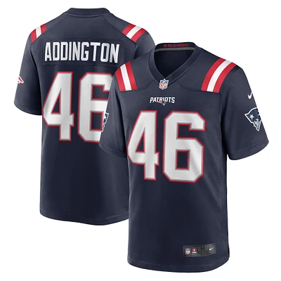 Maillot de joueur à domicile des New England Patriots Nike Tucker Addington pour homme, bleu marine