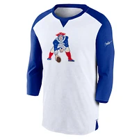 Men's Nike White/Royal New England Patriots Rewind 3/4-Sleeve T-Shirt