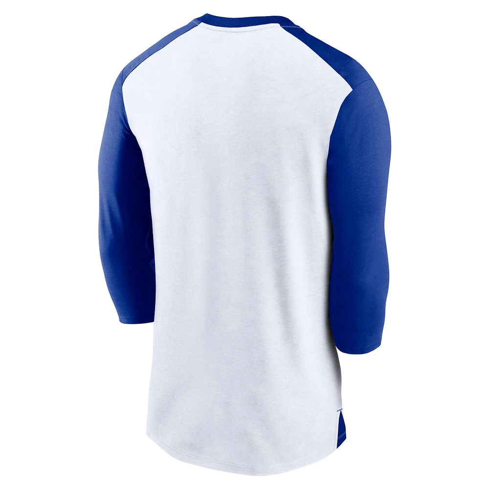 Men's Nike White/Royal New England Patriots Rewind 3/4-Sleeve T-Shirt