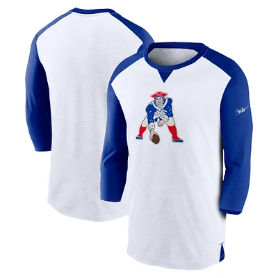 Men's Nike White/Royal New England Patriots Rewind 3/4-Sleeve T-Shirt