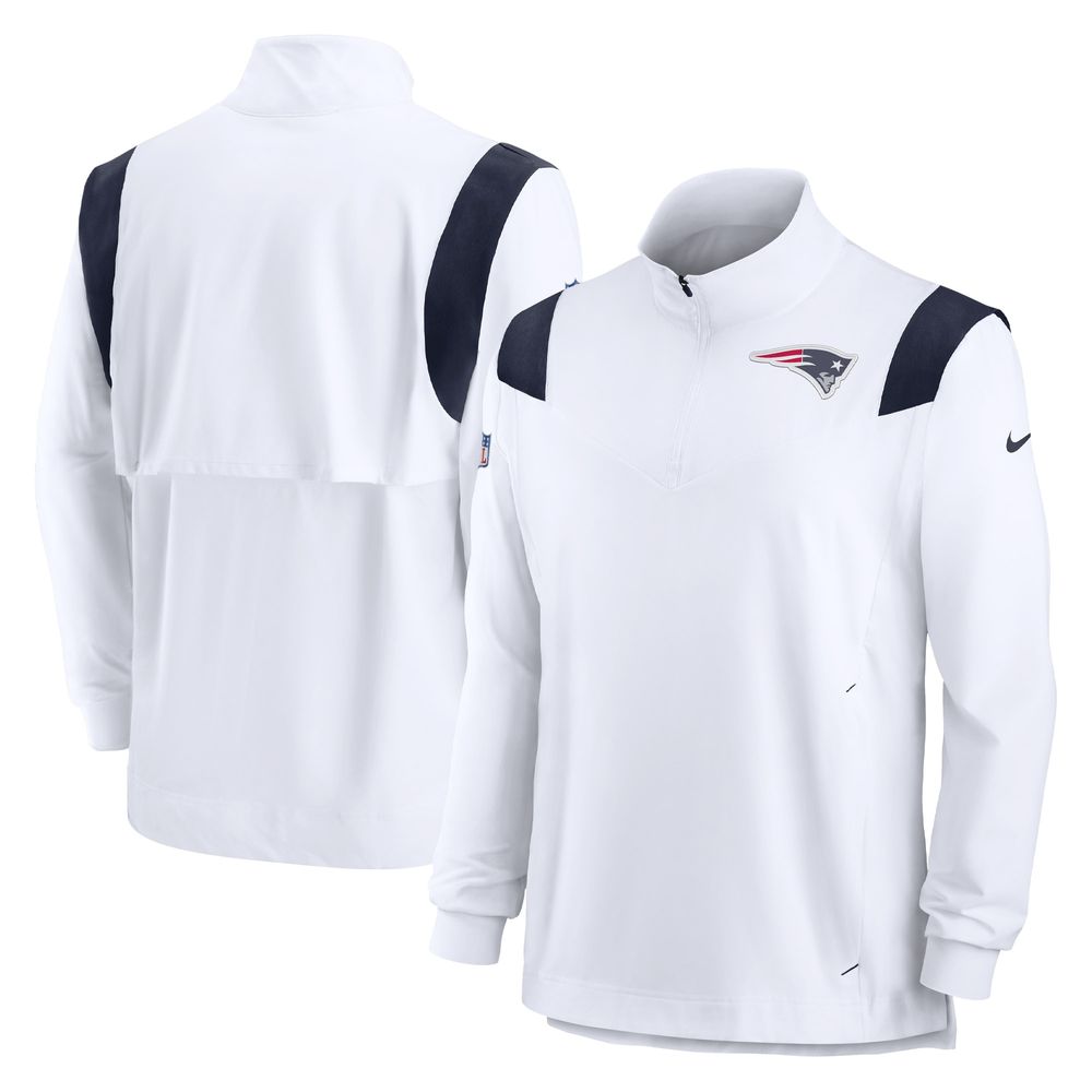 Men's Nike White New England Patriots Sideline Coach Chevron Lockup Quarter-Zip Long Sleeve Top