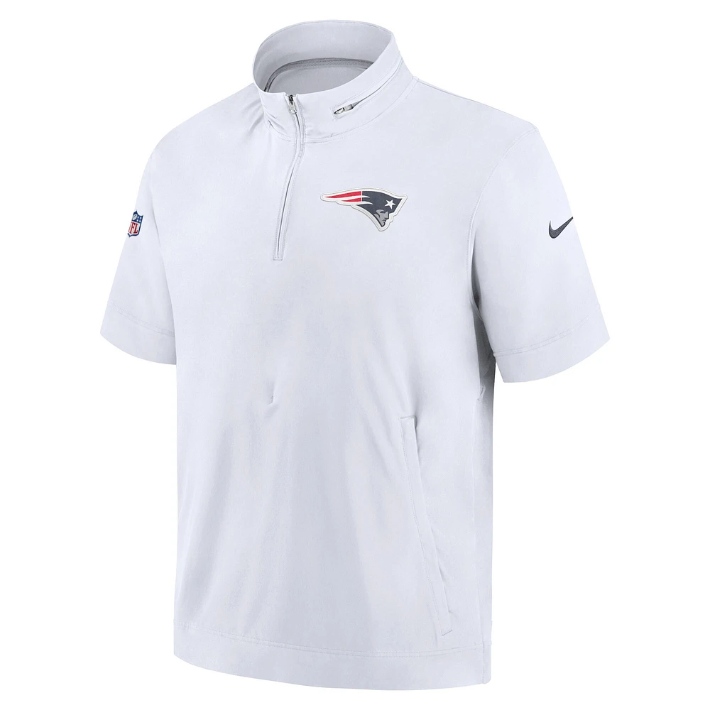 Men's Nike  White New England Patriots Sideline Coach Short Sleeve Hoodie Quarter-Zip Jacket