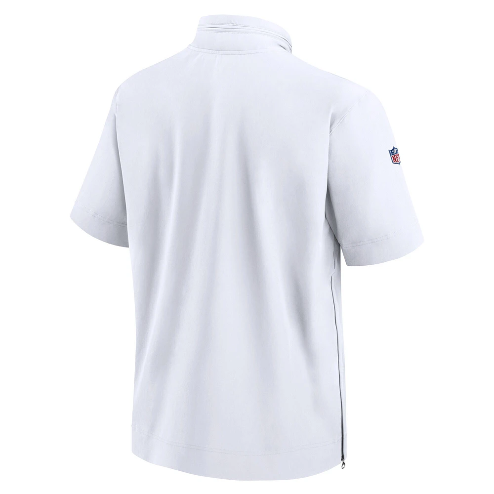 Nike New England Patriots Sideline Coach Sweat à capuche manches courtes et fermeture éclair quart de veste pour homme - Blanc