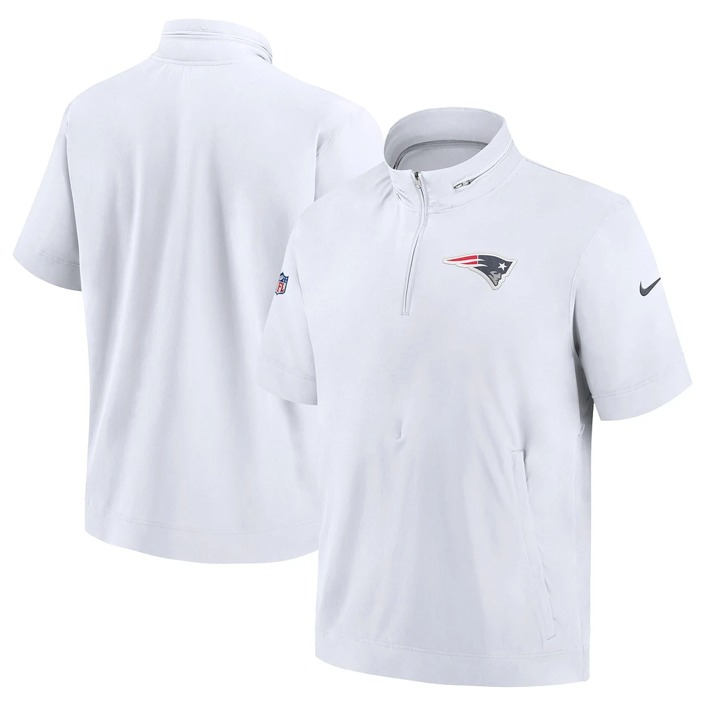 Men's Nike  White New England Patriots Sideline Coach Short Sleeve Hoodie Quarter-Zip Jacket