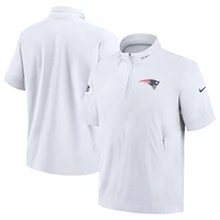 Men's Nike  White New England Patriots Sideline Coach Short Sleeve Hoodie Quarter-Zip Jacket