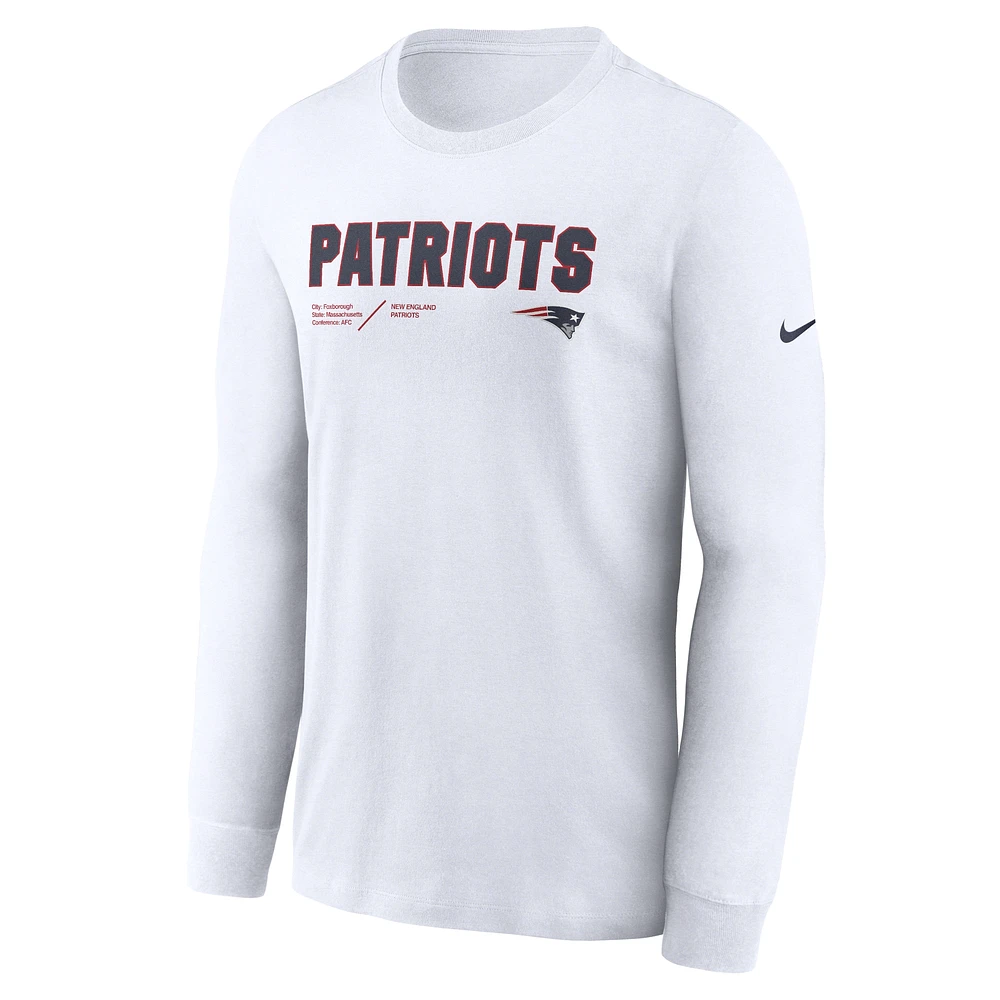 T-shirt à manches longues Nike New England Patriots Sideline Infograph Lock Up Performance pour homme