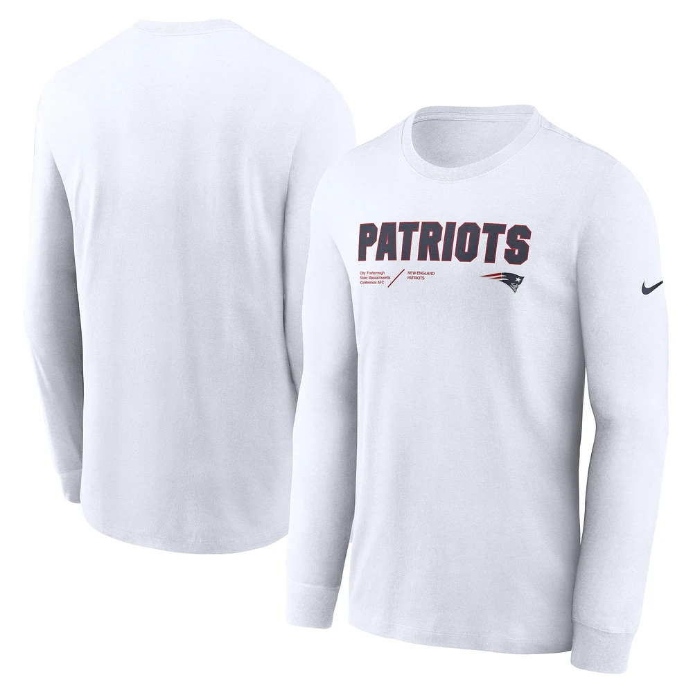 T-shirt à manches longues Nike New England Patriots Sideline Infograph Lock Up Performance pour homme