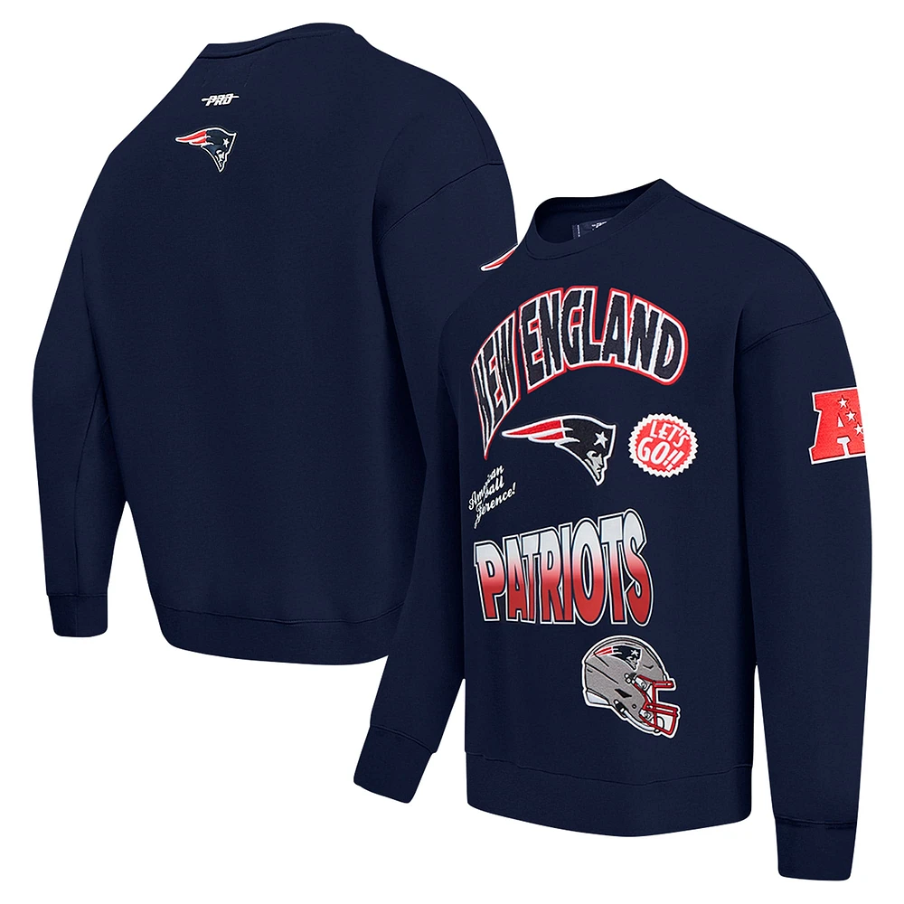 Men's Pro Standard Navy New England Patriots Turn It Up Drop Shoulder Pullover Sweatshirt