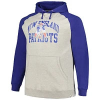 Profil pour hommes Gris chiné/Royal New England Patriots Big & Tall Favorite Arch Throwback Raglan Pull à capuche