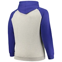 Profil pour hommes Gris chiné/Royal New England Patriots Big & Tall Favorite Arch Throwback Raglan Pull à capuche