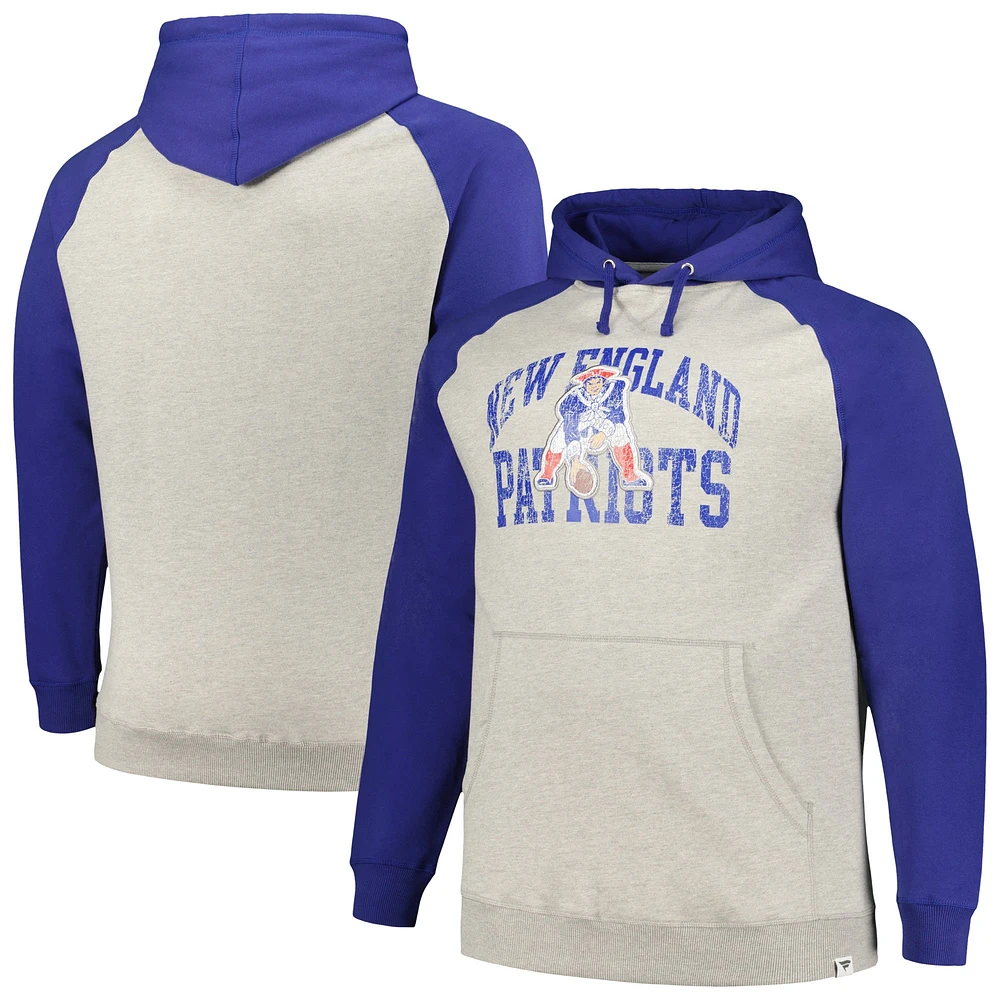 Men's Profile Heather Gray/Royal New England Patriots Big & Tall Favorite Arch Throwback Raglan Pullover Hoodie