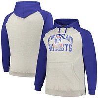 Profil pour hommes Gris chiné/Royal New England Patriots Big & Tall Favorite Arch Throwback Raglan Pull à capuche