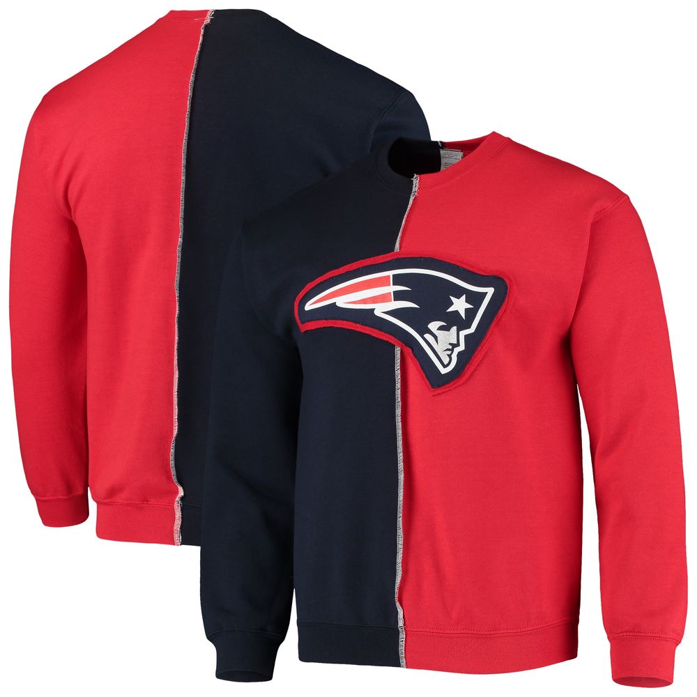 Men's Refried Apparel Navy/Red New England Patriots Sustainable Split Center Pullover Sweatshirt