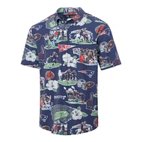 Chemise boutonnée panoramique bleu marine Reyn Spooner pour homme des New England Patriots