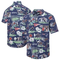 Chemise boutonnée panoramique bleu marine Reyn Spooner pour homme des New England Patriots