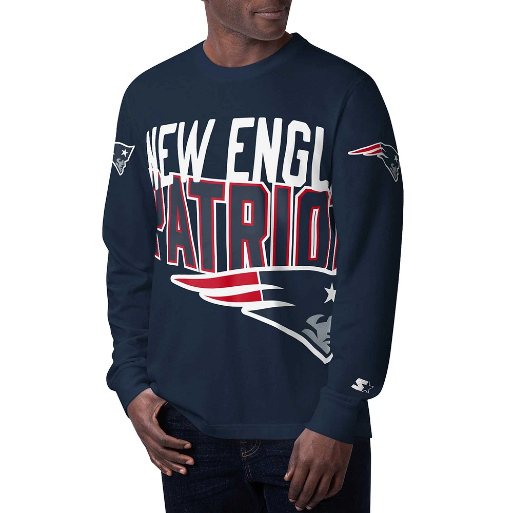 Men's Starter Navy New England Patriots Clutch Hit Long Sleeve T-Shirt