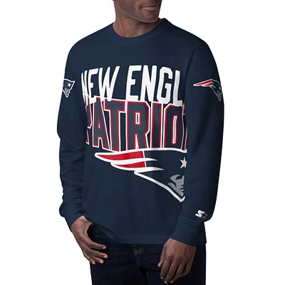 T-shirt à manches longues pour hommes Starter Blue New England Patriots Clutch Hit