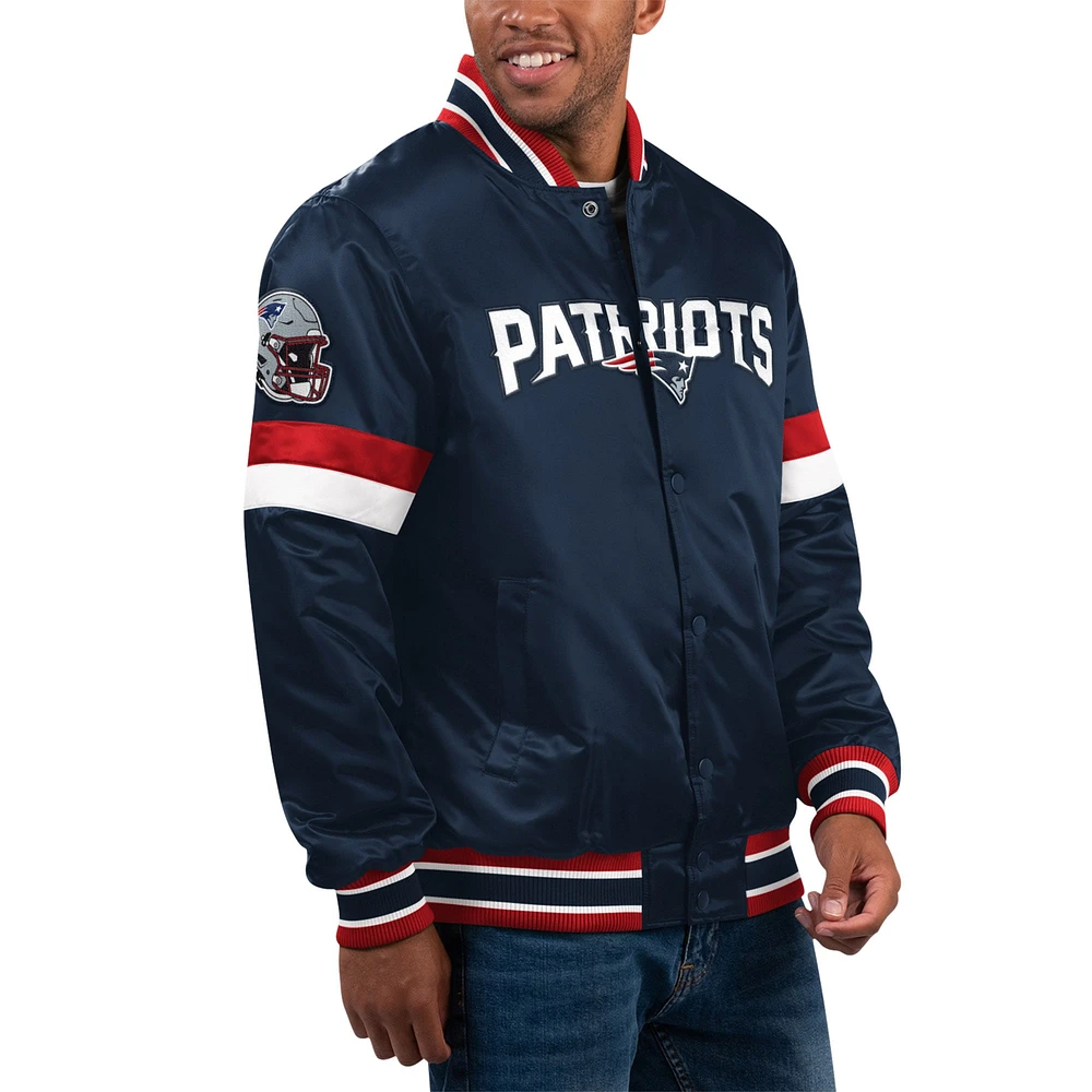 Veste universitaire en satin à bouton-pression pour hommes Starter Navy New England Patriots Home Game