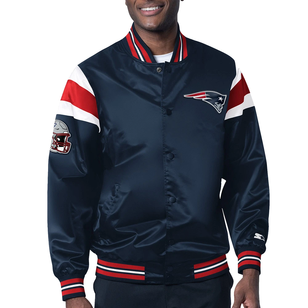 Men's Starter Navy New England Patriots Satin Full-Snap Varsity Jacket