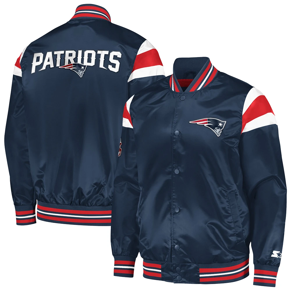 Veste universitaire en satin à bouton-pression pour hommes Starter Navy New England Patriots