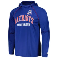 Men's Starter Royal New England Patriots Gridiron Classics Throwback Raglan Long Sleeve Hooded T-Shirt