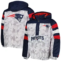 Men's Starter White/Navy New England Patriots Thursday Night Gridiron Raglan Half-Zip Hooded Jacket