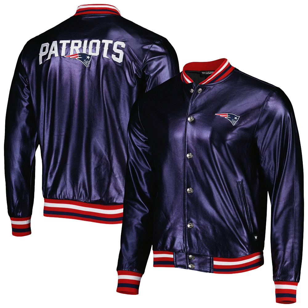 Blouson aviateur métallisé The Wild Collective New England Patriots pour homme, bleu marine