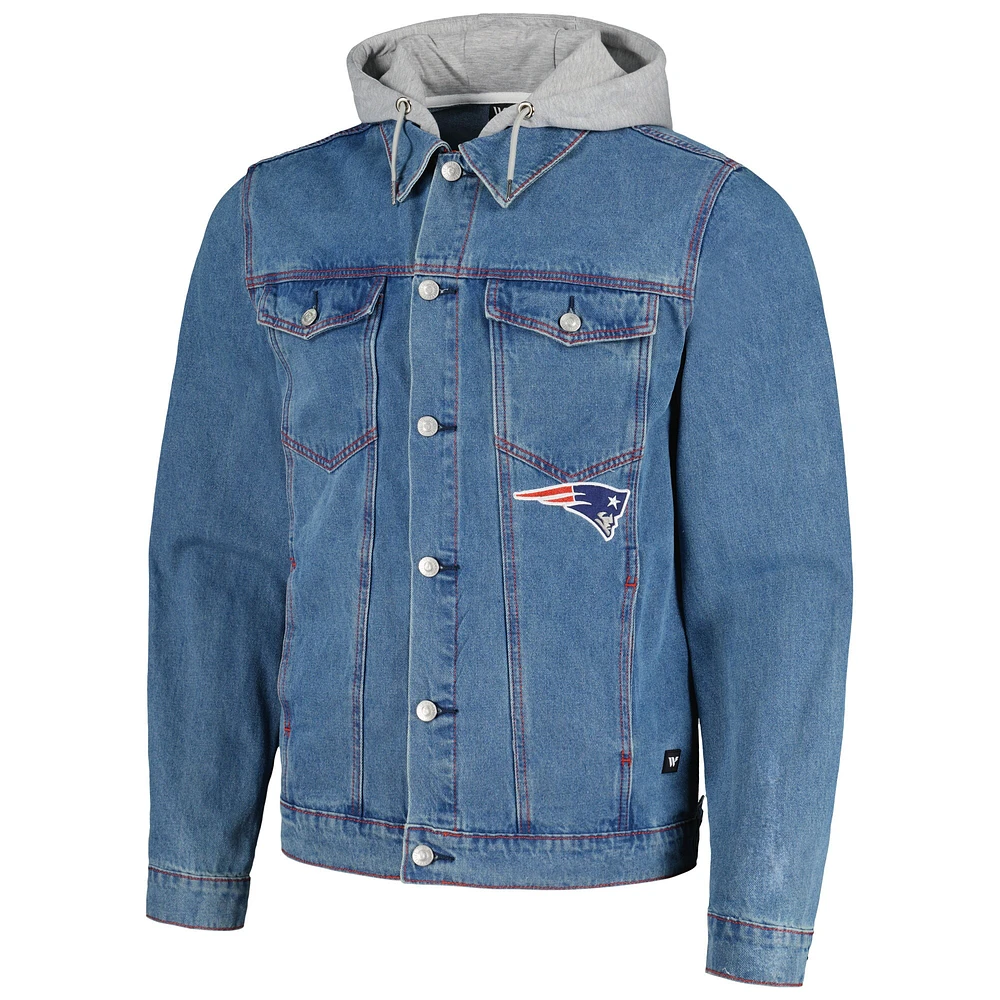 Veste en jean à capuche et boutons complets pour hommes The Wild Collective New England Patriots