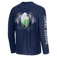 T-shirt à manches longues Tommy Bahama bleu marine New England Patriots Oasis Endzone Lux pour homme