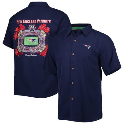 Men's Tommy Bahama Navy New England Patriots Top of Your Game Camp Button-Up Shirt