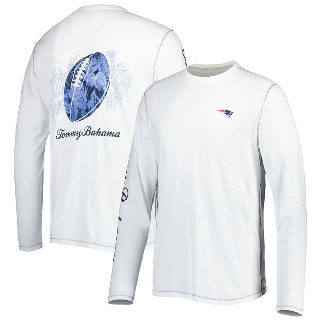 T-shirt à manches longues Tommy Bahama New England Patriots Laces Out Billboard pour homme, blanc