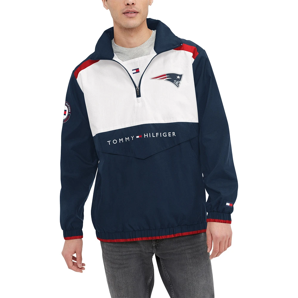 Men's Tommy Hilfiger Navy/White New England Patriots Carter Half-Zip Hooded Top