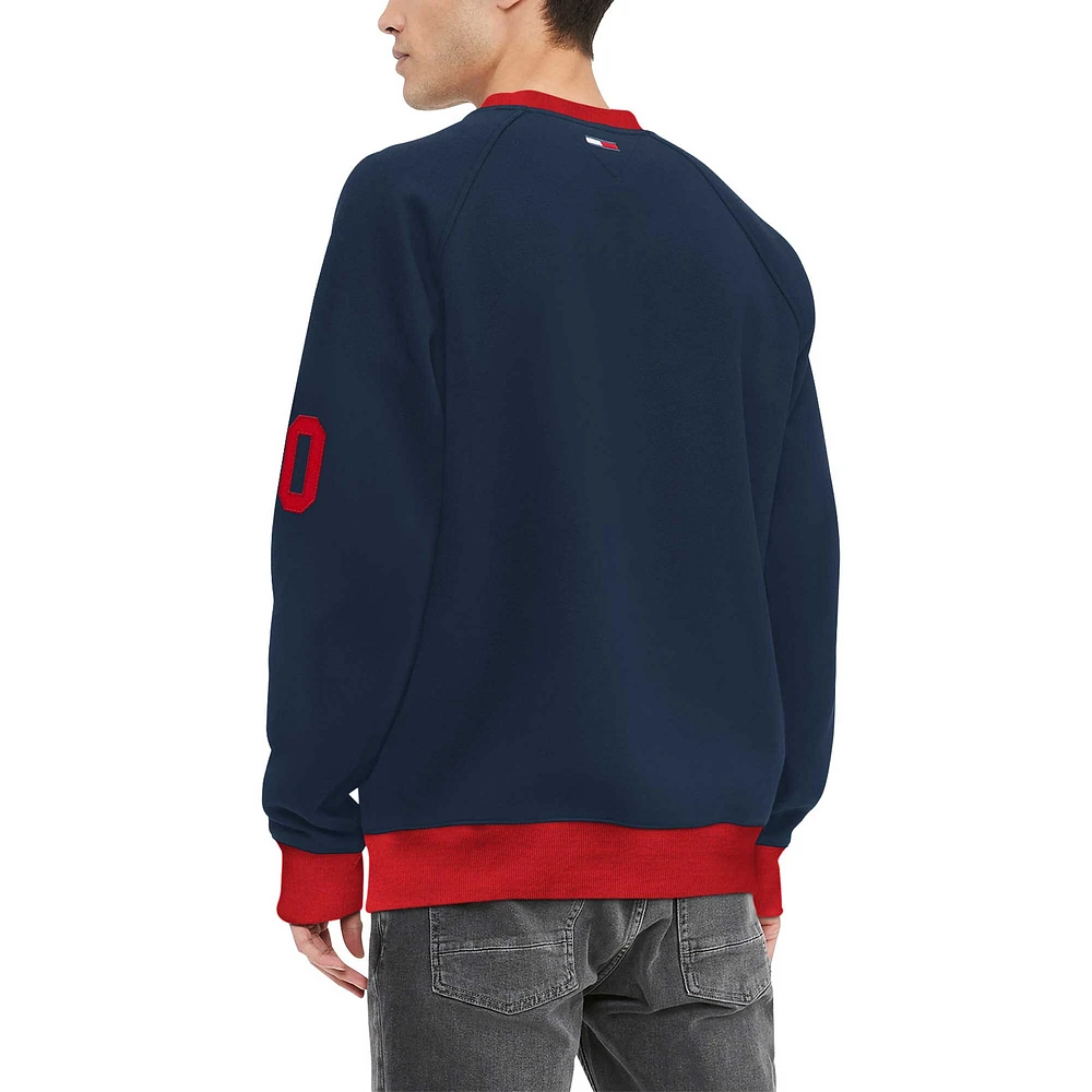 Men's Tommy Hilfiger Navy New England Patriots Reese Raglan Tri-Blend Pullover Sweatshirt