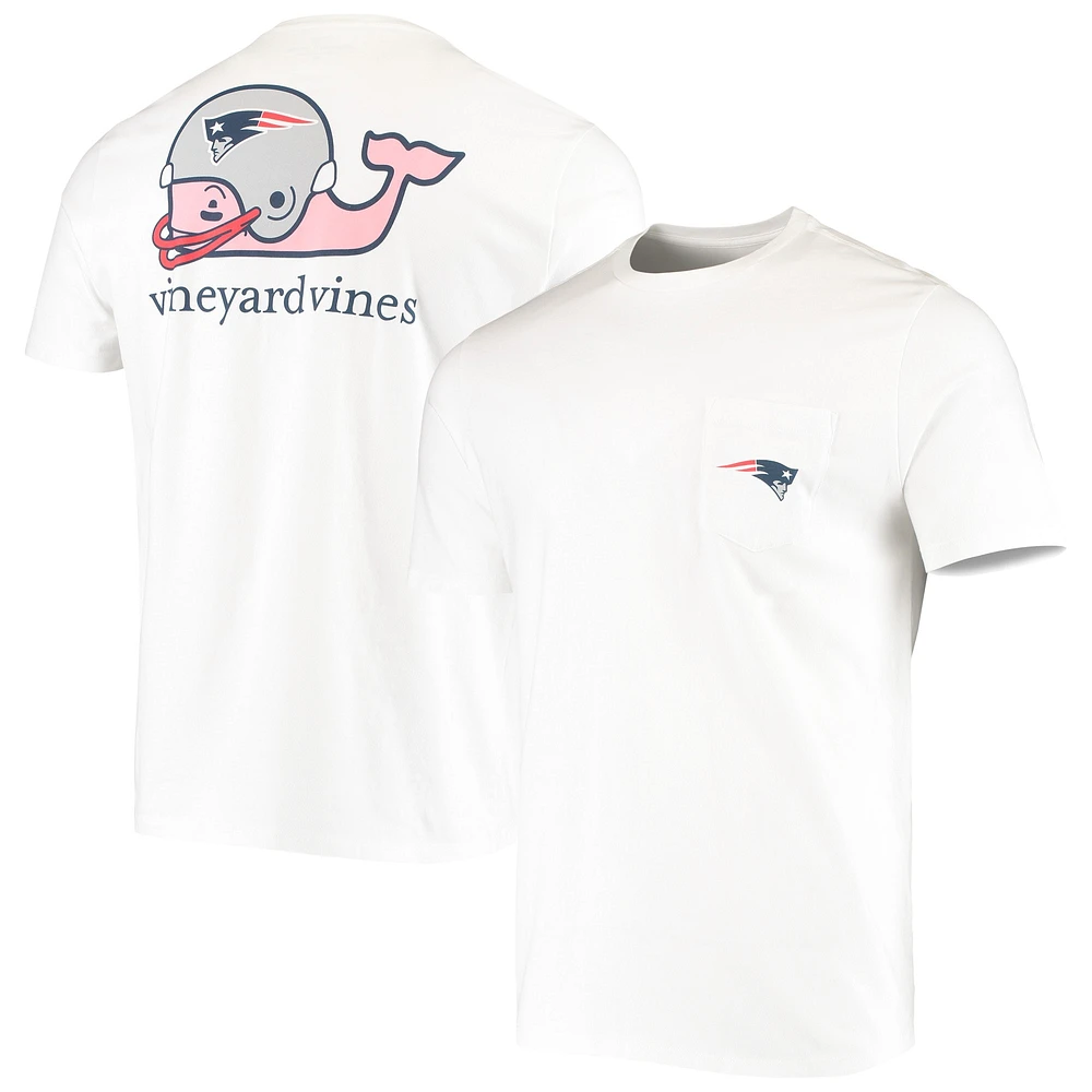 Youth Vineyard Vines White New England Patriots Whale Helmet Pocket T-Shirt