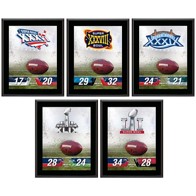 Ensemble de plaques de champion du Super Bowl sublimées des New England Patriots de 10,5 po x 13 po