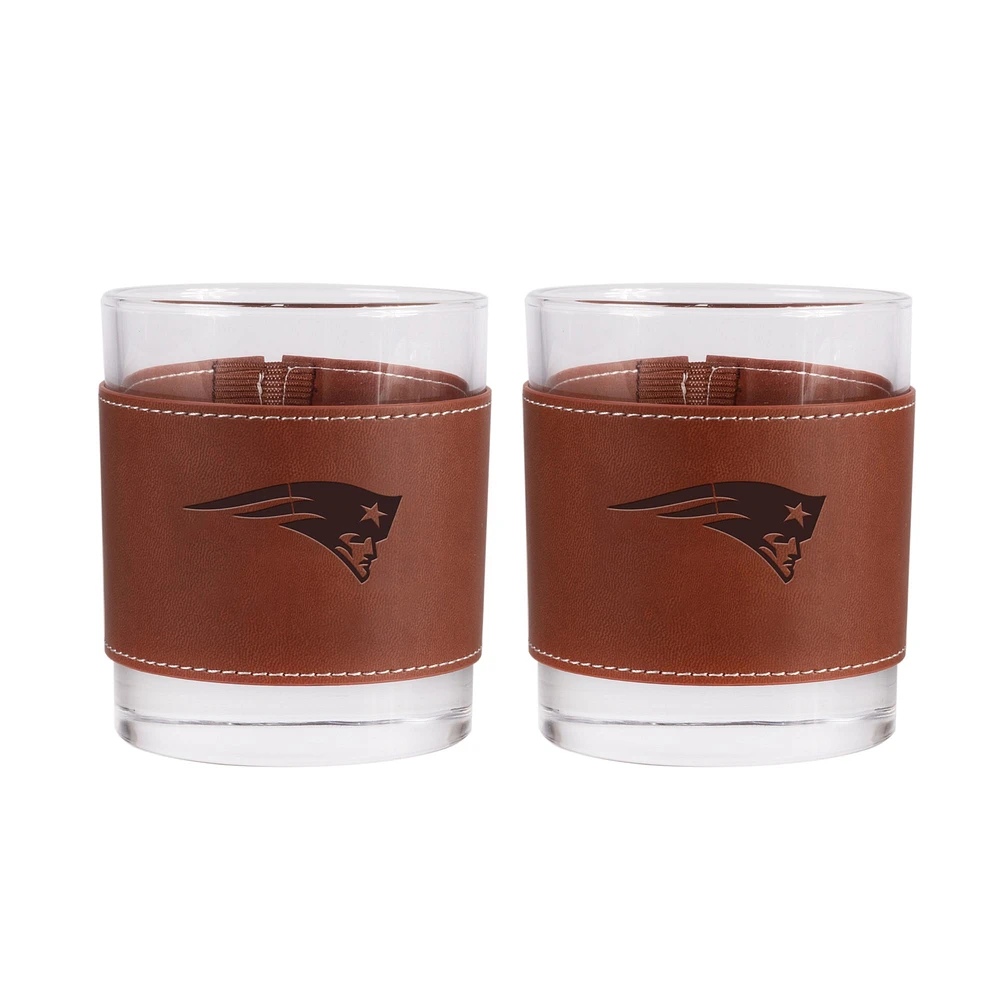 Lot de 2 verres à whisky New England Patriots de 12 oz avec emballage en cuir