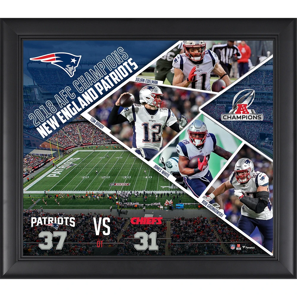 Collage encadré des champions de l'AFC 2018 des Patriots de la Nouvelle-Angleterre, 15'' x 17''