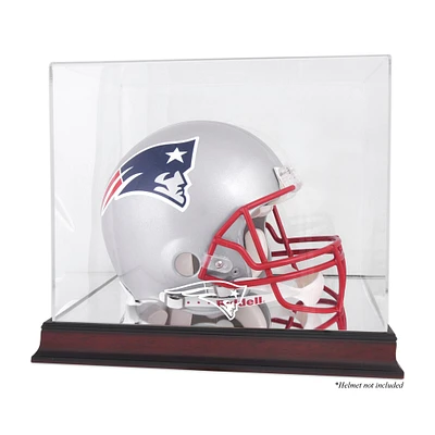 Vitrine de présentation du logo du casque des Patriots de la Nouvelle-Angleterre en acajou avec dos miroir