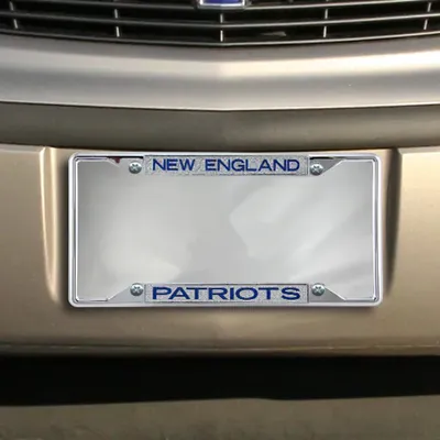 New England Patriots Small Over Small Team Silver Glitter Metal License Plate Frame