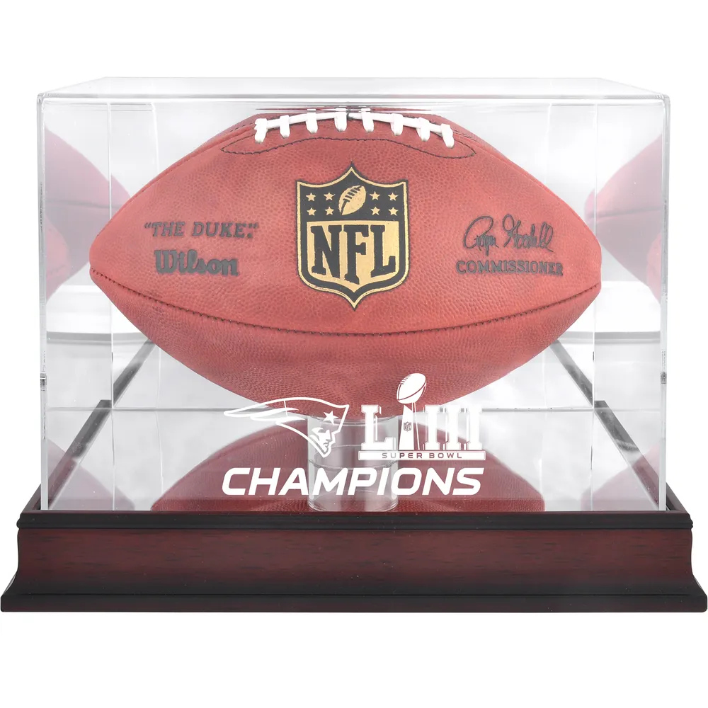 New England Patriots Super Bowl LIII Champions Mahogany Framed Jersey Logo Display  Case