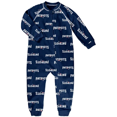 New England Patriots Toddler Piped Raglan Full Zip Coverall - Navy Blue