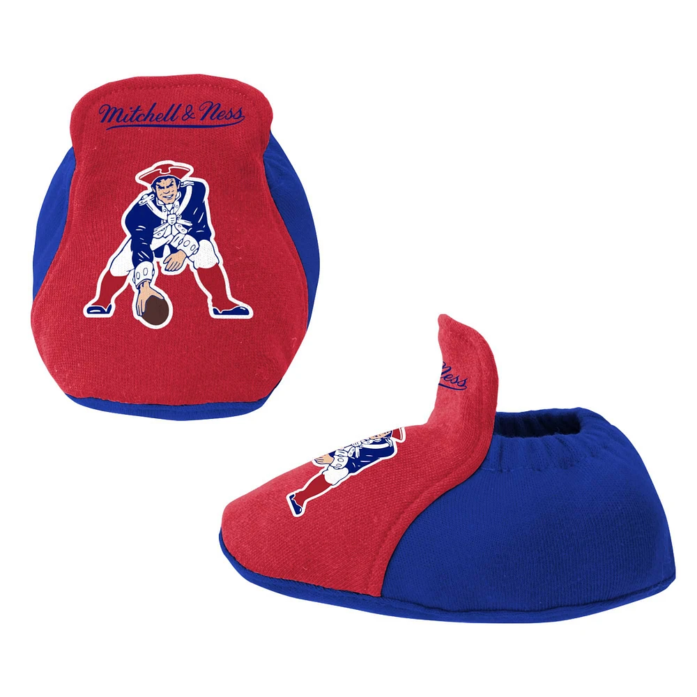 Newborn & Infant Mitchell Ness Red/Royal New England Patriots Throwback Big Score Bodysuit, Bib Bootie Set