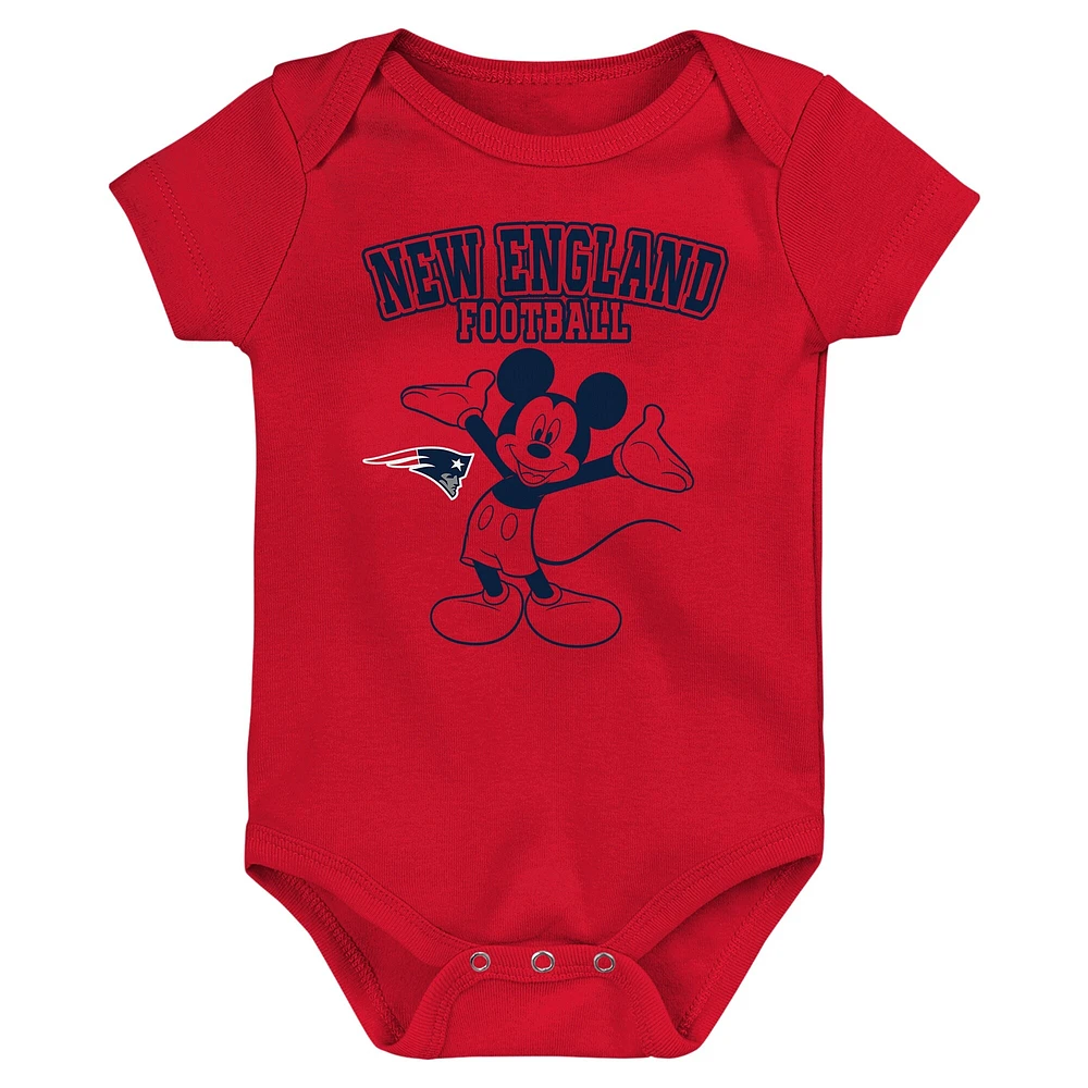 Ensemble trois pièces Disney Game Time des New England Patriots pour nouveau-nés et nourrissons, bleu marine/rouge/gris