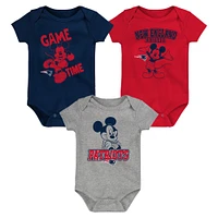 Ensemble trois pièces Disney Game Time des New England Patriots pour nouveau-nés et nourrissons, bleu marine/rouge/gris