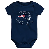 Newborn & Infant Navy/Red/Heather Gray New England Patriots Three-Pack Eat, Sleep Drool Retro Bodysuit Set