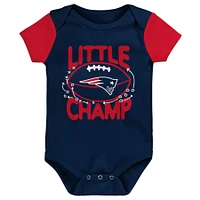 Newborn & Infant Navy/Red New England Patriots 3-Piece Little Champ Bodysuit Bib Booties - Set