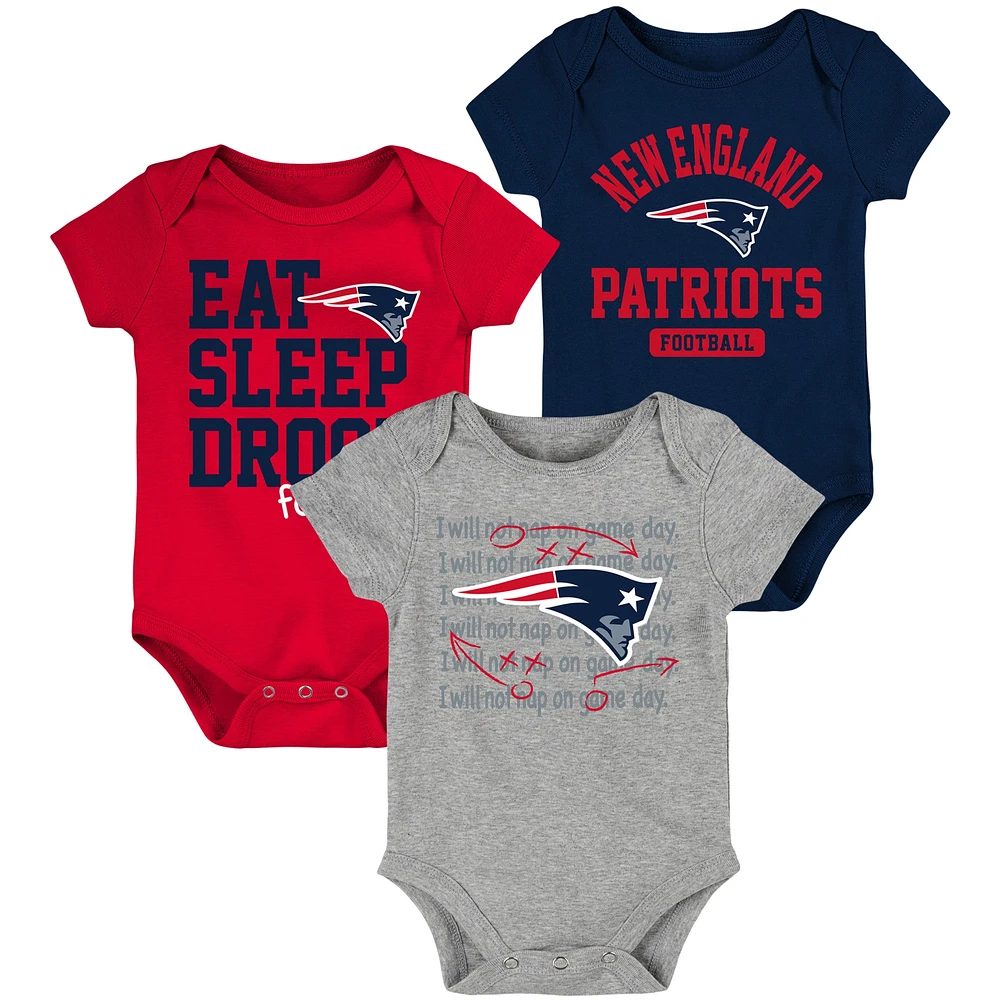 Ensemble de body trois pièces pour nouveau-né et nourrisson, bleu marine/rouge, New England Patriots Eat Sleep Drool Football