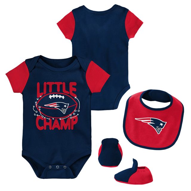 Ensemble body trois pièces bavoir et chaussons New England Patriots Little Champ pour nouveau-né nourrisson, bleu marine/rouge