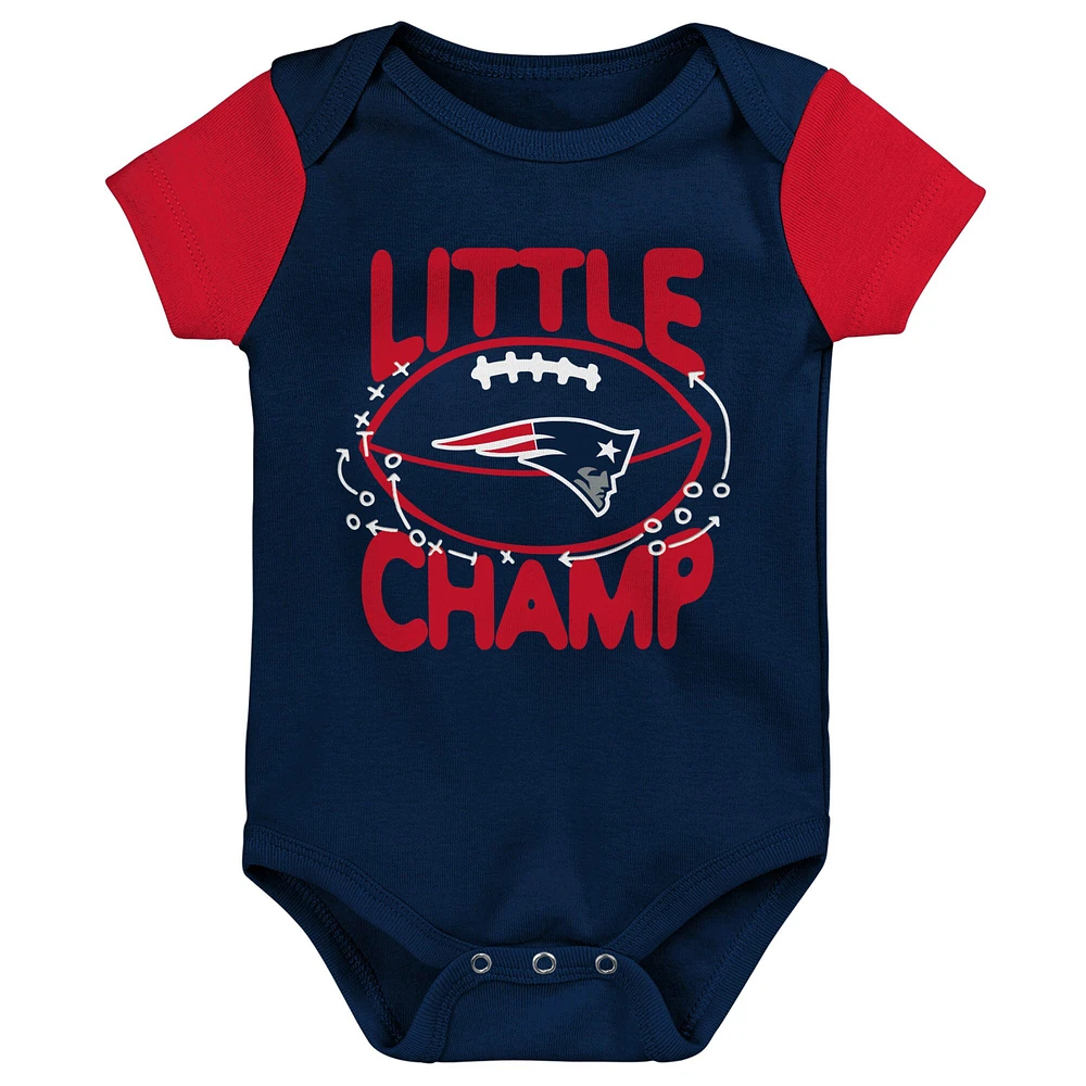 Newborn & Infant Navy/Red New England Patriots Little Champ Three-Piece Bodysuit Bib Booties Set
